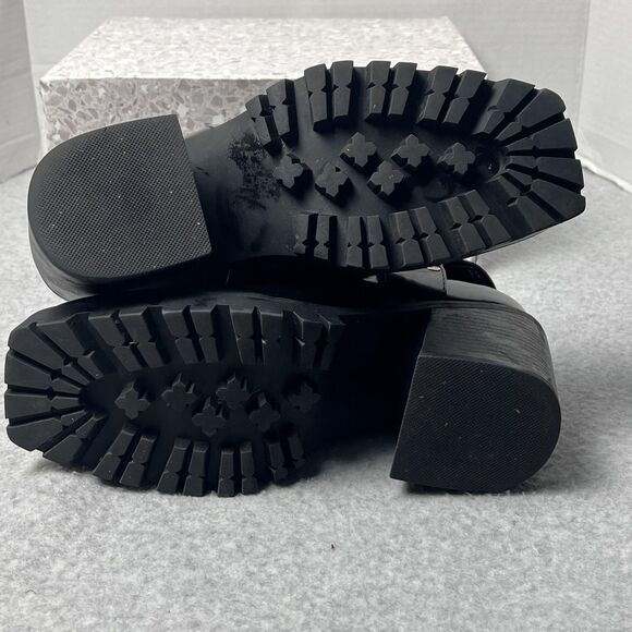 ShoeDazzle Enslee Boots Womens 7.5 Black Harness Lug Sole Block Heel Moto Style - Picture 8 of 13